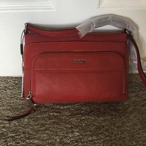 Calvin Klen Red Pebbled Leather Crossbody NWT